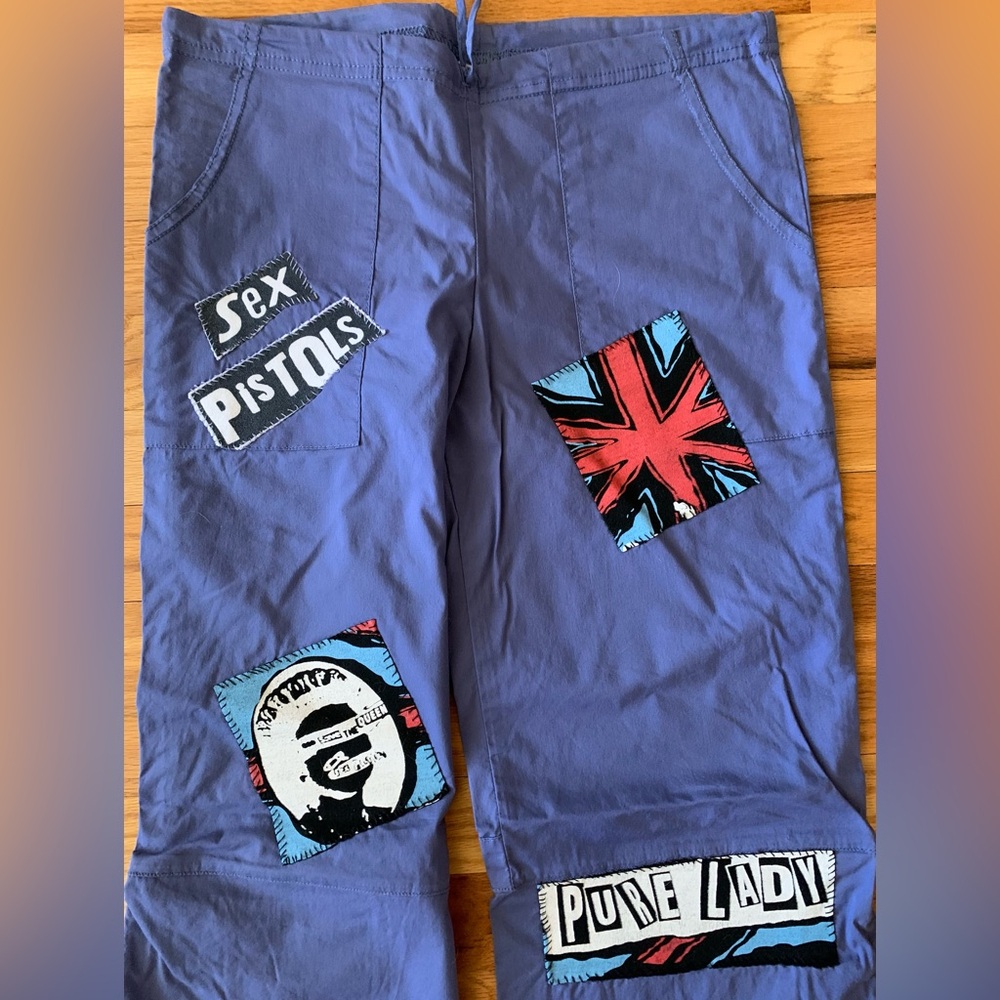 Sex Pistols U2 RED (c) Campaign Be Present Yoga Pants xs Patchwork blue pants